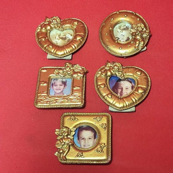 VTG Mini Golden Angel Cherub Picture Photo Frame Magnet Polyresin - Picture 1 of 11